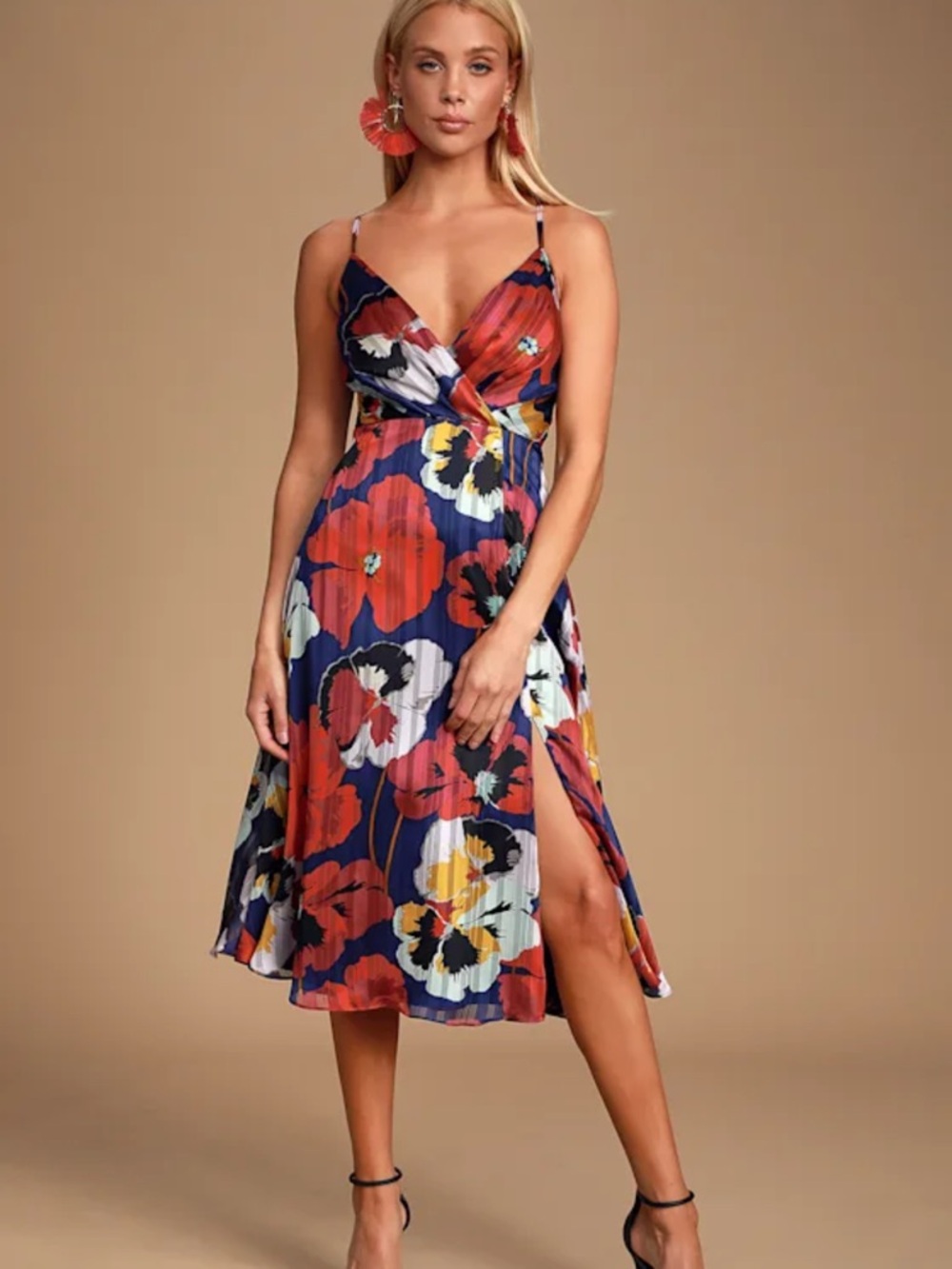 NWT Lulus All About Love Royal Blue Floral Print Midi Dress